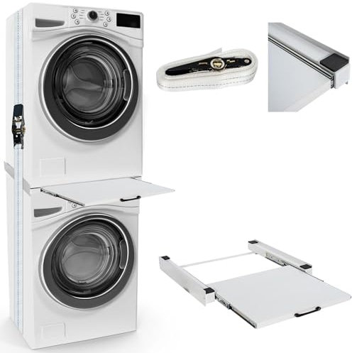 CLP Bastidor De Conexión para Lavadoras I Base Intermedia Universal para Electrodomésticos De Acero con Mesa Extraible, Contenido del Set:con Estante