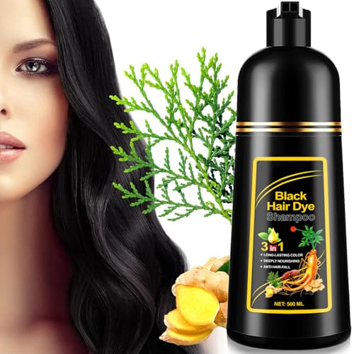 Generisch Schnelles Haarfärbeshampoo 3 in 1 für graues Haar Abdeckung Kräuterhaarfärbeshampoo natürliche schwarze Haarfarbe Shampoo für Frauen Männer 500ml