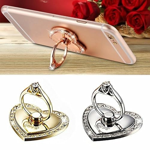 Heart Phone Ring Holder, Love Heart Diamond Shape, Finger Grip Stand, Rose Gold, Silver, Gold