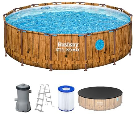 Bestway Kit Piscine Hors Sol Ronde Steel Pro Max Splashview - 427 cm x 427 cm x 107 cm - Marron