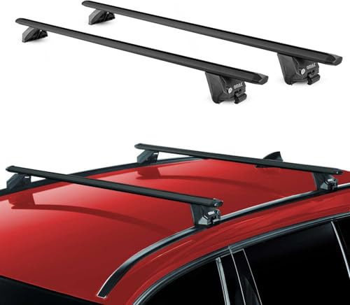 OMAC Dachträger für VW Touran 2015-2026 Aluminium Schwarz | TÜV geprüft, bis 100 kg Traglast, T-Nut-Befestigung, für integrierte Dachreling geeignet, Querträger, Grundträger
