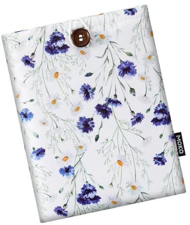 MoKo 6-7 Zoll Daisy Padded Sleeve Pouch für Kindle Colorsoft, Kindle Paperwhite 12th Gen 2024, Kindle 2022-2016, Kindle Pouch für Oasis/Voyage/Kobo eReader, Weiß-Blau