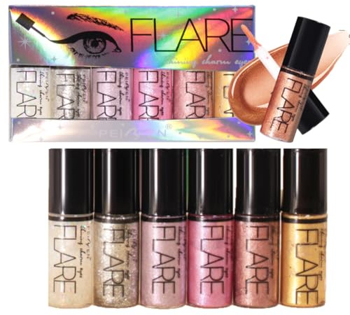 KARLOR flüssiger Lidschatten Glitzer, 6 Stück Glitzer Higlighter Silber golden rosa Liquid glitter hochglänzend ultraglänzend metallic Glitzer Augen Glitter Explosive perlmuttartig Eyeshadow(A)
