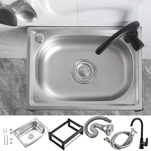 Lavello Da Cucina, Stazione Lavamani Portatile, Lavabo Da Parete, Lavello Commerciale Per Esterni Con Rubinetto Per Acqua Calda E Fredda, Per Garage, Lavanderia, Esterno,58 * 43