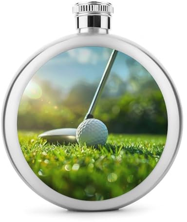 Pochettes à alcool en acier inoxydable réutilisable pour homme et femme - Motif terrain de golf - Herbe verte - 140 ml
