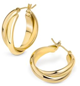 Amberta Trendiga Kraftiga 925 Sterling Silver Post Tvistade Creoler för Kvinnor | Runda Statement-Creoler, Klassisk Gåva, Lättvikt: 14K Guldpläterade 24 mm Hypoallergen