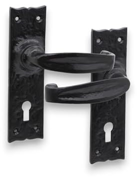 Infinity Decor Pair of Antique Black Isabella Lever Door Handle on Backplate – Wrought Iron Key Lock Door Handle Pack for Internal and External Use