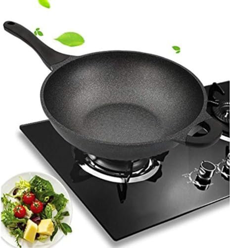 Non-Stick Wok Frying Pan - Maifanite Smokeless Fry Pan for Gas & Induction Cookers - Portable Cooking Essential