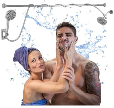 NJDQFA Colonne De Douche pour Couples,Multimodal Ensemble De Douche Set,Double Pommeau De Douche Réglable Barre De Douche,A Silver