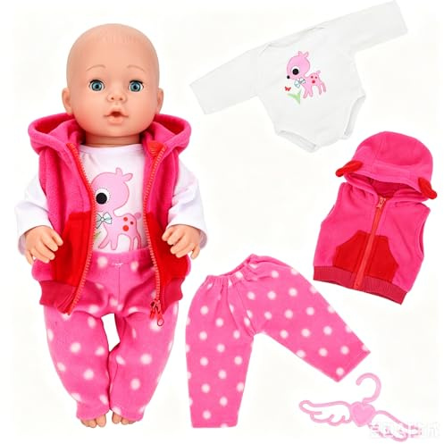 Miunana Baby Doll Clothes Outfit Accessories for 14-18 Inch 35-43cm Dolls | Sweet Baby Doll Clothing Overalls, Soft Fabric, fits 35-43cm Reborn Baby Dolls, Adorable Toddler Girl Gift Set