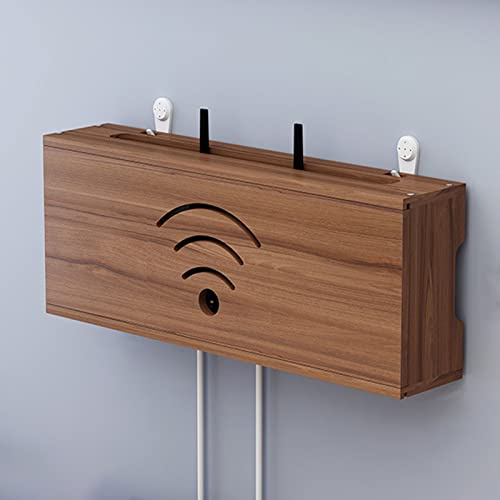 Caja de almacenamiento para enrutador WiFi de nogal, estante de pared para enrutador y fuente de alimentación, enchufe de gato, tablero de cubo de fila, acabado de madera maciza, 40 cm, elegante y