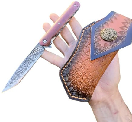 Obespina Couteau Pliant Etui Poche Damas Japonais Acier 67 Couches VG10 Damascus lame Linerlock Tranchante Manche bois Collection Cadeau Homme forge artisanat collection custom camping