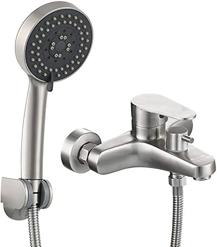 Badewannenarmatur, Duschset, Edelstahl gebürstet, Badewannenarmatur, Handbrause mit 5 Funktionen, Duscharmatur, Heiß- und Kaltwasser-Mischventil, Badewannenarmatur, Wandmontage,