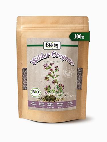 Biojoy Origan Sauvage Biologique (100 g), séché et coupé, idéal en Infusion ou comme Épice (Origanum vulgare subsp. vulgare)