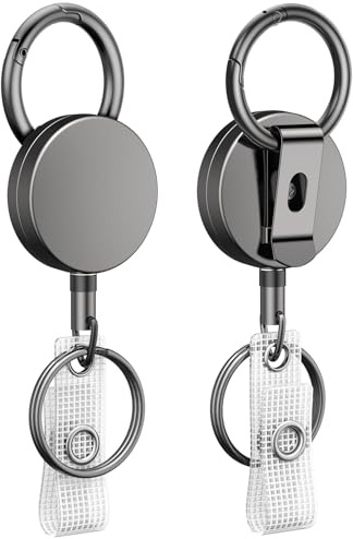 Uniclife 2 Pcs Schlüsselanhänger Ausziehbar Schlüsselband Einziehbarer für Ausweishalter Metall Einziehbarer Schlüsselanhänger mit Federspule 60 cm NylonSeil Karabiner Gürtelclip und Schlüsselring