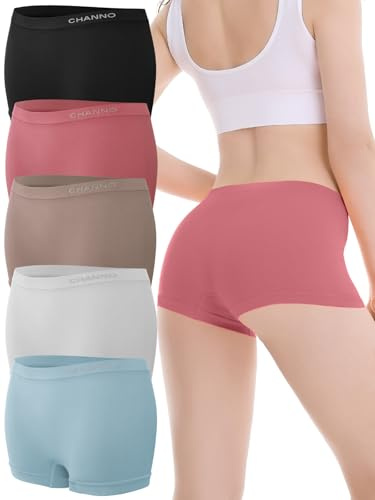 Channo Damen Unterhosen Nahtlos Boxershorts: Unsichtbar Weich Atmungsaktiv Elastisch für Alltag, Klassisches 5er Pack, M