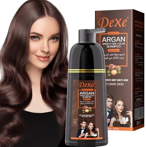 Shampoo colorante per capelli neri, neri per la copertura dei capelli grigi, Shampoo colorante istantaneo per a base di erbe per donne e uomini 420ml (Dark Brown)