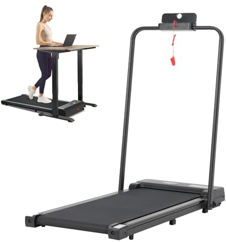 Walking Pad Treadmill for Home Foldable Running Pad XEO HOME Treadmills with Handles Bar Under Desk Portable Slim Electric Motorised Safety Key Remote & Manual Control Speed: 1-08 KM/H W.C.110 KG