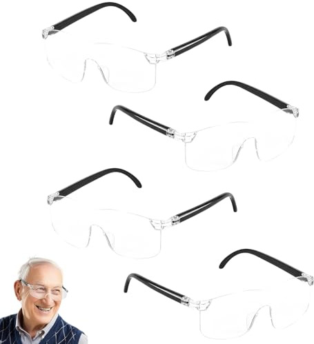 4 Stück Lupenbrille, Vergrößerungsbrille mit 300%, 500%, 800%, 1000% Vergrößerung, Brillenlupe für Brillenträger, Anti-Blaulicht, Ideal für Fernarbeit, Lesen, Nähen, Basteln