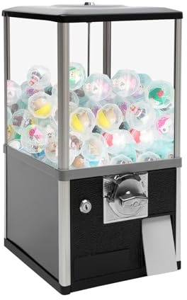 BYOIPLOI Commercial Candy Gumball Vending Machine, 2 25 Cent Coins Each Side, 1.77in Big Toy Capsule Vending Machine Dispenser, Coin Operated Gumball Bank for 25 Cent Coin Only (Black)