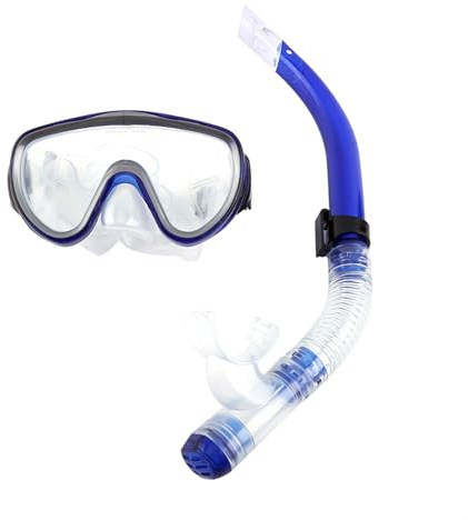 Gegong Schnorcheln Set Adult Tauchmaske Atemschlauch Kombination | Härtetes Glasobjektiv | Silikon -Mundstück | PVC Frame Stirnband | Verstellbarer Riemen | Semi Dry Top Schnorchel