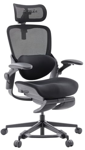 MUSSO E80 Muse Ergonomischer Bürostuhl für Frauen, Schwarz | 3-Stufen-3D-Lendenstütze, 4D-Kopfstütze, 90° Klapparme, Fußstütze, 135° Neigung, Mesh