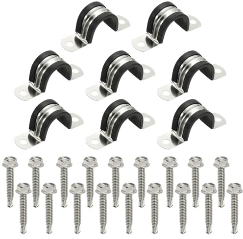 PATIKIL 8Pcs Pipe Clamps, 1 Inch 304 Stainless Steel Rubber Cushioned U Bracket Conduit Clamps Pipe Strap Wire Clips with Hexagonal Screw for Tube Hose Cord Installation, 25mm