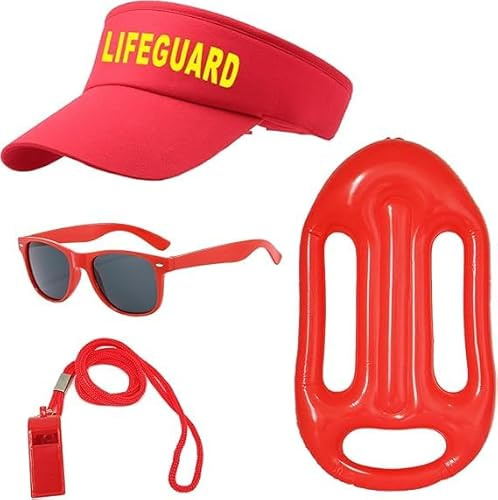 Fartoni Disfraz de Socorrista Unisex 4 Piezas – Set con Gorra, Silbato, Gafas y Accesorio de Salvamento – Disfraz Vigilante de la Playa para Hombre y Mujer – Carnaval, Verano, Fiesta o Playa