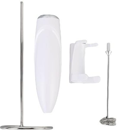 Tomotato Frullino Elettrico Portatile per Latte, Frullatore a Mano per Caffè, Uova con Design Compatto e Supporto Robusto, Alimentato a Batteria per Casa, Ufficio, Ristorante (Bianco)