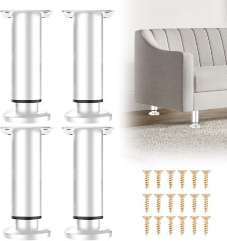 Patas Ajustables para Muebles, 12 – 18 cm, 4 Unidades, Color Blanco, Altura Regulable, Patas de Metal, Patas Regulables para Muebles de baño, Patas de Armario, Patas de Mesa, Cómodas, Patas de Cama