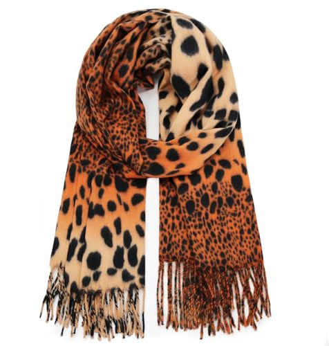Glamexx24 Damen Schal Winter Warmer Langer Schal Kuscheliger Farbe Leoparden Muster Fransen Poncho Oversized Deckenschal