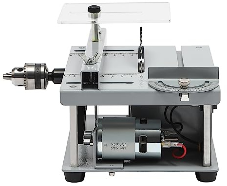 96W Mini-Tischkreissäge, Leerlaufdrehzahl bis 10.000 U/min, Max. 35 mm Schnitttiefe, 7-Stufen Einstellbare Geschwindigkeit, 0−90° Winkelschnitt, mit 110 mm Sägeblatt, für DIY, Holz und Acryl