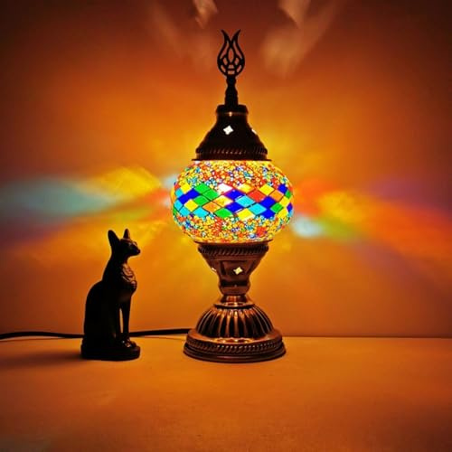Turkish Exotic Mosaic Table Lamp with Handmade Moroccan-style Retro Lamp Shade Decorative Lights for Bedroom Christmas Halloween Office Art Decor