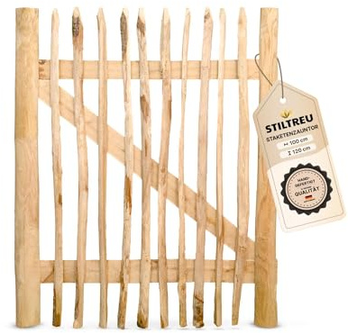 STILTREU Classic Staketenzaun-Tor aus Edelkastanie (Breite 100 cm x Höhe 120 cm)