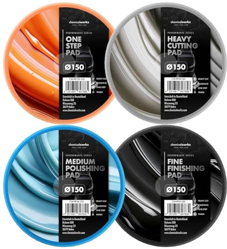 Chemicalworkz Polierpad Set 150mm – Premium Polierschwämme | Effektive Autopolitur, Kratzerentfernung, Lackkorrektur und maximaler Glanz für Exzenter und Rotationspoliermaschinen | 4-teilig