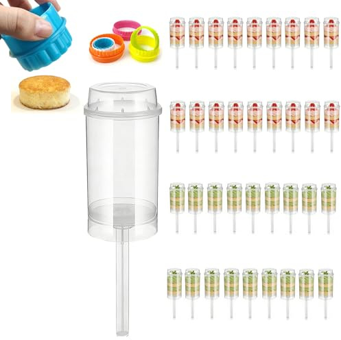 uracl Cake Push Pop Containers with Lids & Cake Cutter Tool, Clear Push Up Dessert Cups with Sticks & Bases, Reusable Food-Grade PP Plastic for Birthday, Wedding, Party & DIY Baking (36 pcs)