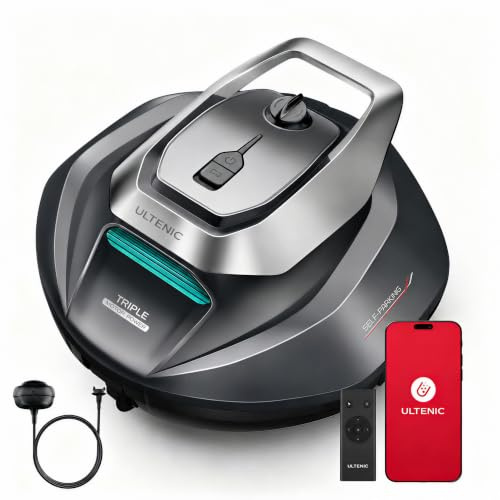 Ultenic Robot Limpiafondos Piscina, 90Min, 80m², Recogida sin Poste, Estacionamiento Automático, Aspirador Piscina Fondos sin Cable con 2 Motores, 5200mAh, para Piscina Elevada y Enterrada