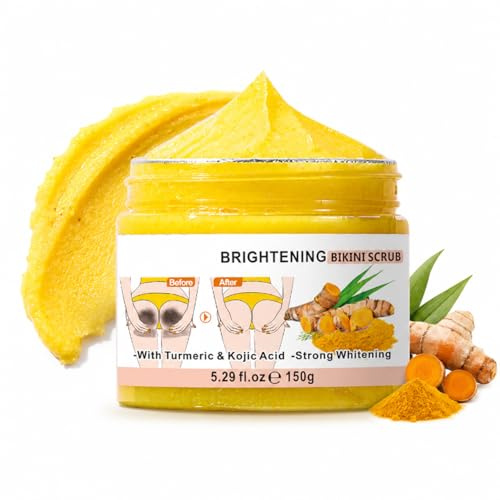 Kurkuma Kojisäure Körperpeeling,Turmeric Kojic acid Body Scrub,Kojisäure & Kurkuma-Peeling mit Vitamin C,Peeling Körper,Salzpeeling für glatte Haut, Bikinibereich, Achseln, Knie & Fersen