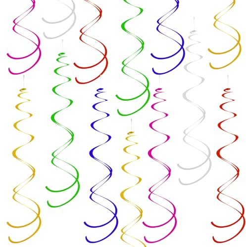 Werownsgso 42PCS Hanging Swirl Party Decorations Party Streamers Ceiling Foil Xmas Decorations Spirals Hanging Decorations Suitable for Parties Birthdays Graduations Weddings and Christmas (Colorful)