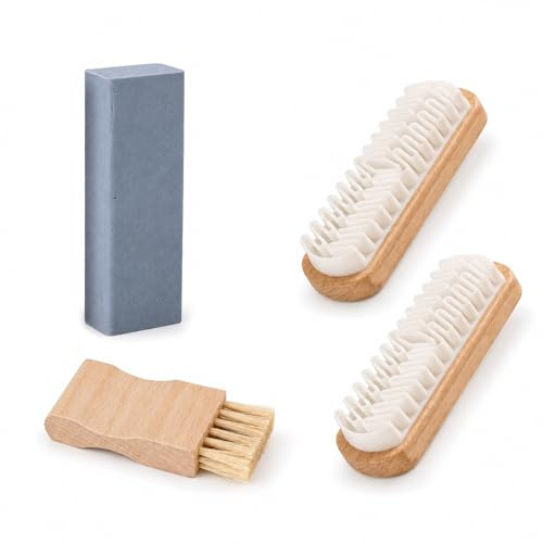 ARYIMYDP Kit di Cura 4 Pezzi per Camoscio – 2x Spazzola per Camoscio, 1x Gomma per Scarpe, 1x Spazzolina – Ideale per Pulire e Mantenere le Scarpe in Camoscio