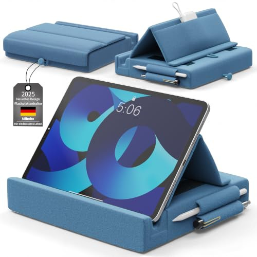 Mihoho Tablett Kissenhalter, weiches Kissenpad mit Tasche, Haltekissen mit Aufbewahrung, zusammenklappbarer iPad-Halter, geeignet für Beine, Bett, Sofa und Schreibtisch (Blau)