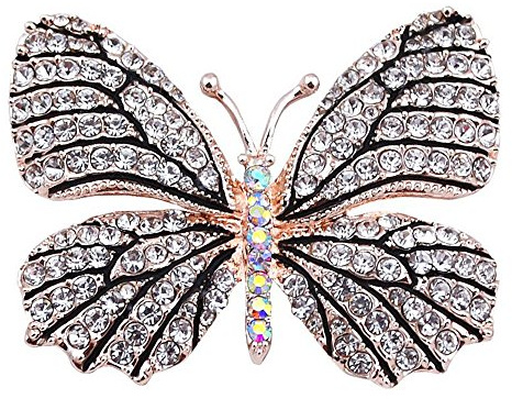 Belons, elegante spilla a forma di farfalla con diamanti sintetici in cristallo, per feste nuziali, da donna e ragazza, nero/bianco e Lega, colore: Nero , cod. BLP0003-Black