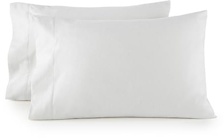 Organic Flannel Pillowcases Standard Set of 2 - Ultra Comfortable 100% GOTS Organic Cotton Pillow Cases Standard Size with Premium Smooth Brushed Finish and Envelope Closure (White, Queen)