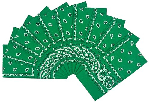 T&Z 100% Cotton 10 Pack Fine Bandanas (Green), Medium