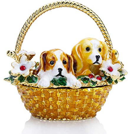 YU FENG Puppy in Flower Basket Crystal Trinket Box Jewelry Holder Trinket Storage Case