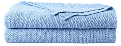 PiccoCasa Tagesdecke Baumwolle Strickdecke Sommerdecke pflegeleicht gesund als Sofadecke Sofaüberwurf für Fernsehen oder Lesen usw. Hellblau 130x150cm