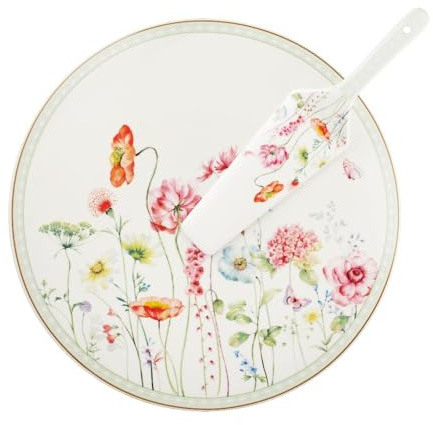 VILLA ITALIA Porzellanteller mit Tortenheber 31 cm GARDENO - Hergestellt aus NBC-Porzellan, Ideal für den täglichen Gebrauch, Mikrowellen und Spülmaschinenfest