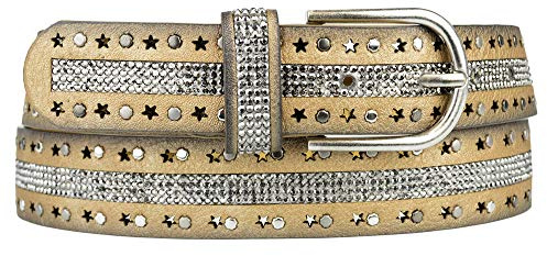 Zakatte • Damen Nietengürtel aus Kunstleder mit Strass und Sterne Damengürtel Taillengürtel Jeansgürtel Hüftgürtel Bikergürtel BS035