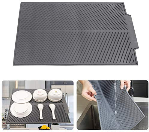 Folding Draining Mat, 43x33CM Silicone Draining Board Mats Dish Drying Mat Flume Drain Board Drainer Mat for Kitchen Universal Drain Board