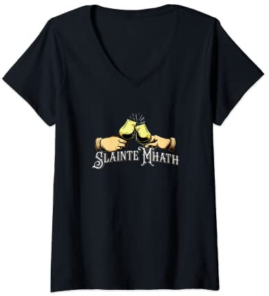 Damen Slainte Mhath - Whisky Single Malt Fan T-Shirt mit V-Ausschnitt